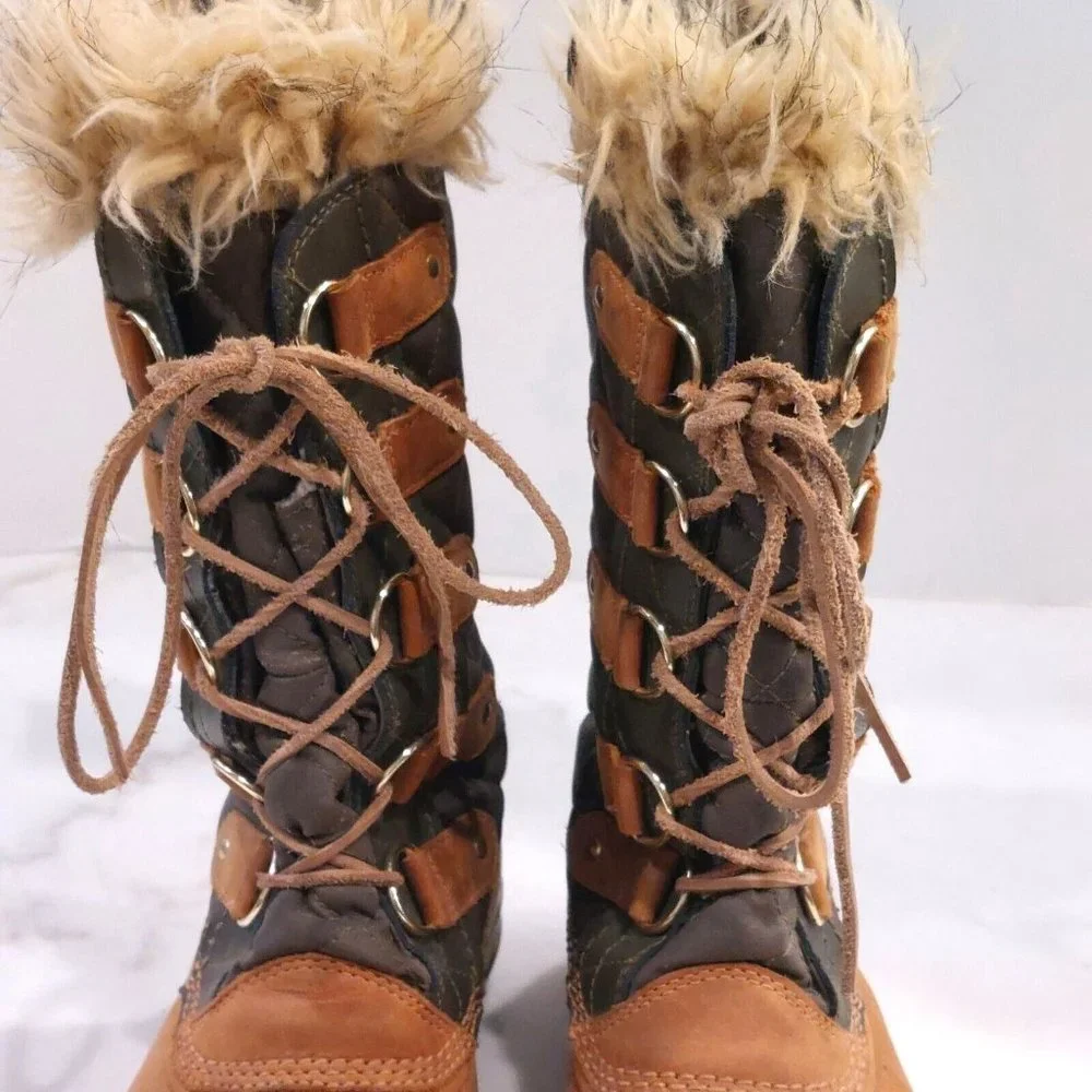 Sorel Tofino‎ Lace Up Faux Fur Lined Waterproof Leather Boots Tan Womens Sz 8 M